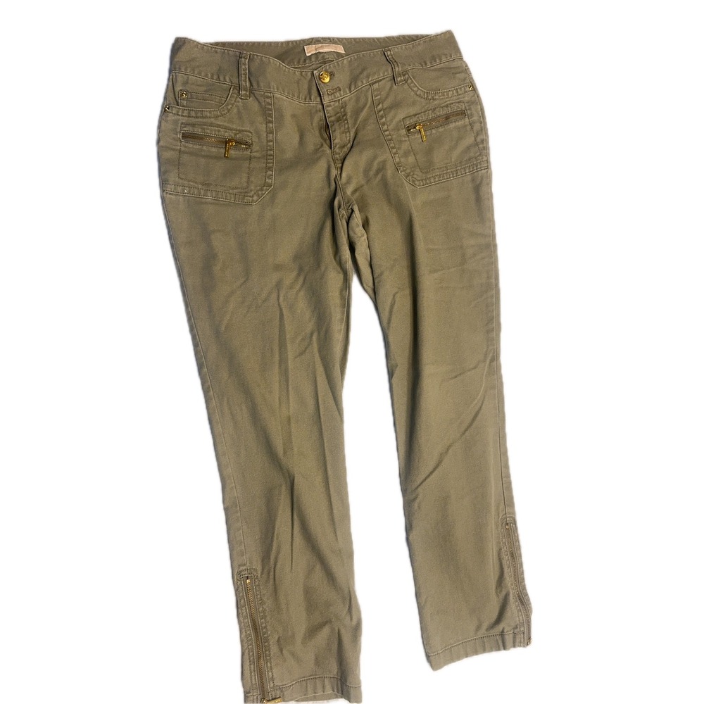 Michael Kors Olive Green Pants Womens Gold Zipper Accents Casual Career
